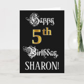 Carte 5e anniversaire — Script fantaisie; look or Faux; (Devant)