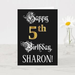 Carte 5e anniversaire — Script fantaisie; look or Faux;