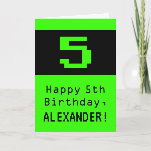 Carte 5e anniversaire : style nerd / geek "5" et nom (Devant)