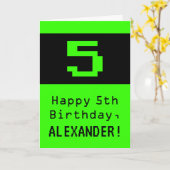 Carte 5e anniversaire : style nerd / geek "5" et nom (Fleur jaune)