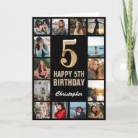 5e Joyeux Anniversaire Black and Gold Photo Collag