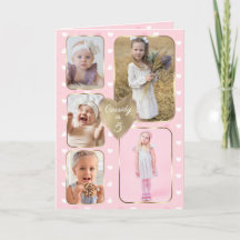5th Birthday 5 Picture Collage Gold Pink Hearts