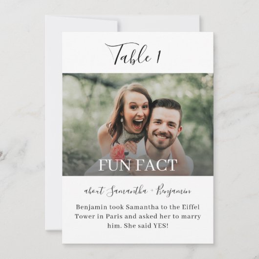 Carte 5x7 Fun Facts Photo Mariage Numéros de tableau (Devant)