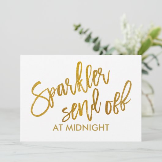 Carte 5X7 Sparkler Send Off Sign-Off - Brush Script Gold (Debout devant)