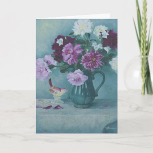 Carte 6027 Peonies en Pitcher & Bird Birthday Card