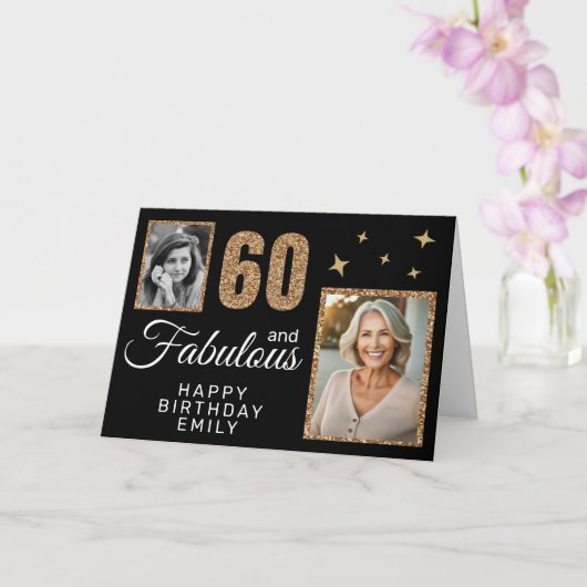 Carte 60 and Fabulous Gold Glitter 2 Photo 60th Birthday (Orchidée)