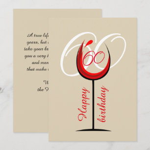 Carte 60 ans écriture moderne Verre à vin rouge  