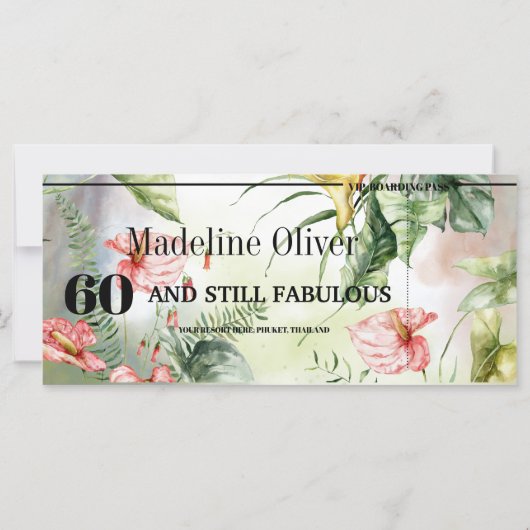 Carte 60 ans et Fabuleux Billet d'Embarquement Tropical (Dos)