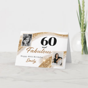 Carte 60 ans et Fabuleux Paillettes Dorées Photo 60e Ann