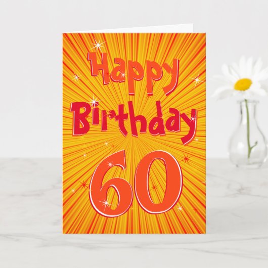 Carte 60 ans Fun Sunburst Radial Orange 60e anniversaire (Petite plante)