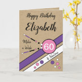 Carte 60 et fabuleux rose violet 60e anniversaire rustiq (Fleur jaune)