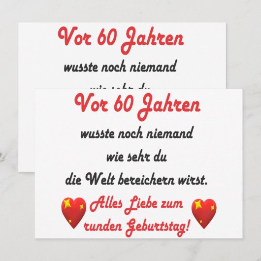 Carte 60e anniversaire (Devant / Derrière)