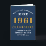 Carte 60e anniversaire 1961 Blue Gold Hommes personnalis<br><div class="desc">Customisez facilement le texte à l'avant et à l'intérieur de cette carte de 60e anniversaire en utilisant le modèle fourni. Une partie de la gamme de normes d'établissement de cartes de voeux.</div>