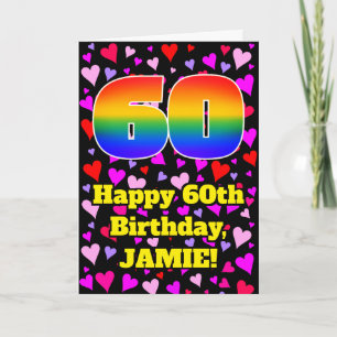 Carte 60e anniversaire : Amour Hearts Motif, Arc-en-ciel