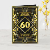 Carte 60e anniversaire Art Déco Gold Black Great Gatsby (Fleur jaune)