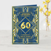 Carte 60e anniversaire Art Déco Gold Blue Great Gatsby (Fleur jaune)