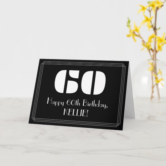 Carte 60e anniversaire : Art Déco Inspiré Look "60" & No (Fleur jaune)