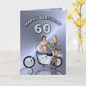 Carte 60e anniversaire avec des filles et une moto (Fleur jaune)