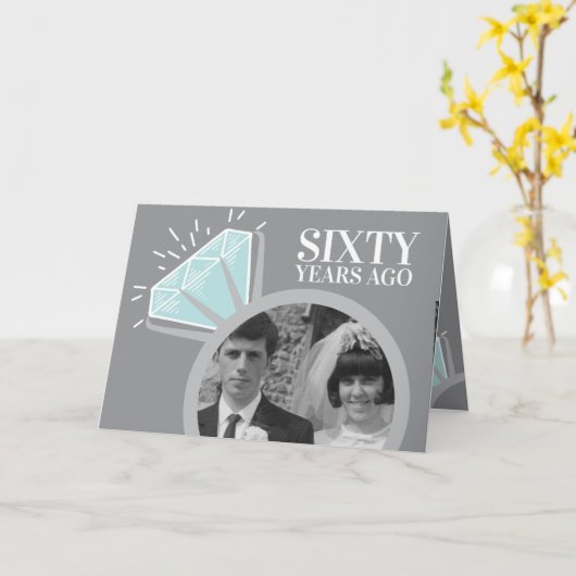 Carte 60e anniversaire bague diamant maintenant puis pho (Fleur jaune)