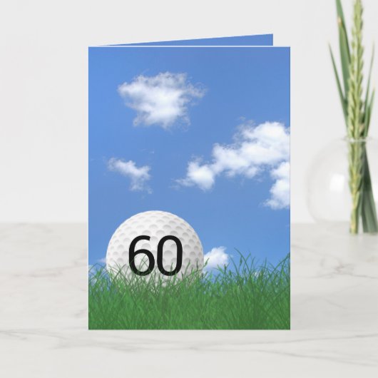 Carte 60e anniversaire, balle de golf dans l'herbe (Devant)
