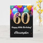 Carte 60e anniversaire Ballons noirs et dorés (Fleur jaune)