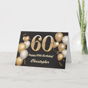 Carte 60e anniversaire Ballons noirs et or Anniversaire