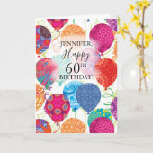 Carte 60e anniversaire Ballons turquoise rose (Fleur jaune)