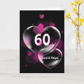 Carte 60e Anniversaire Bubbles de Coeur Rose sur Noir (Fleur jaune)