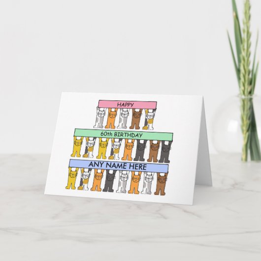 Carte 60e anniversaire Cartoon Chats à Customiser (Devant)