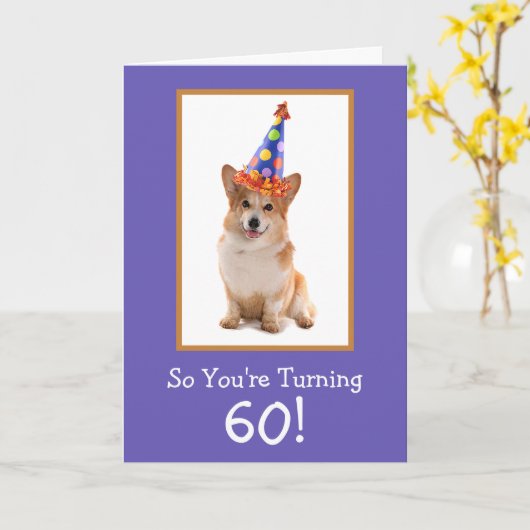 Carte 60e anniversaire Corgi Célébration (Fleur jaune)