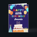 Carte 60e anniversaire de Ballons Cake Navy Blue<br><div class="desc">60e anniversaire du Colorful Balloons Cake Navy Blue with personalized. For further customization,  please click the "Customize it" button and use our design tool to modify this template.</div>
