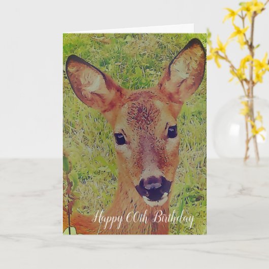 Carte 60e anniversaire de cerf mignon (Fleur jaune)
