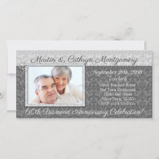 Carte 60e anniversaire de diamant avec photo de couple (Devant)