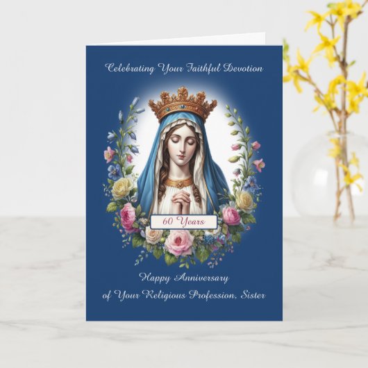 Carte 60e anniversaire de la profession religieuse Mary (Fleur jaune)