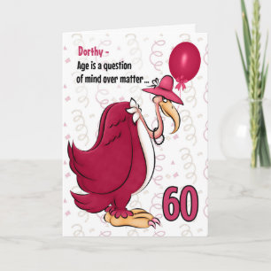 Carte 60e Anniversaire drôle Buzzard rose avec nom
