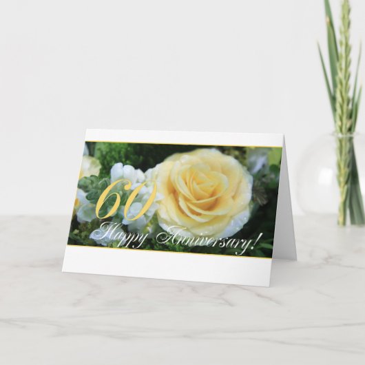 Carte 60e anniversaire du Mariage - Rose jaune (Devant)
