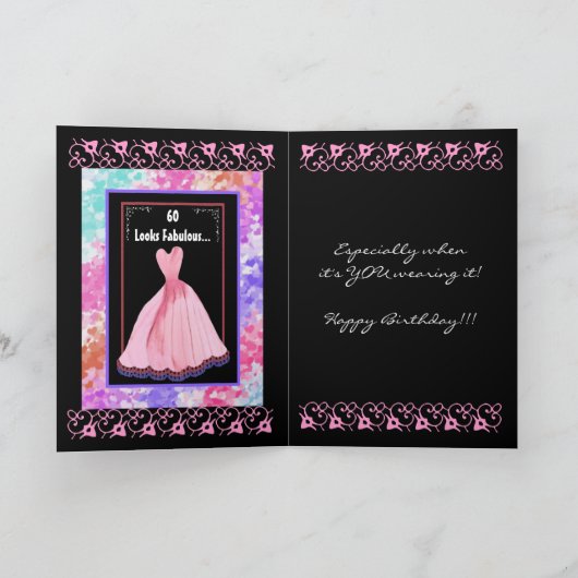 Carte 60e anniversaire fabuleux avec robe rose (Intérieur)