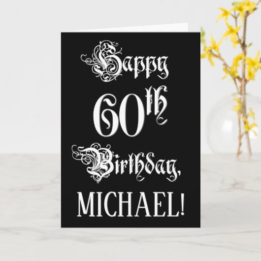 Carte 60e anniversaire : Fancy, Elegant Script + Nom per (Fleur jaune)