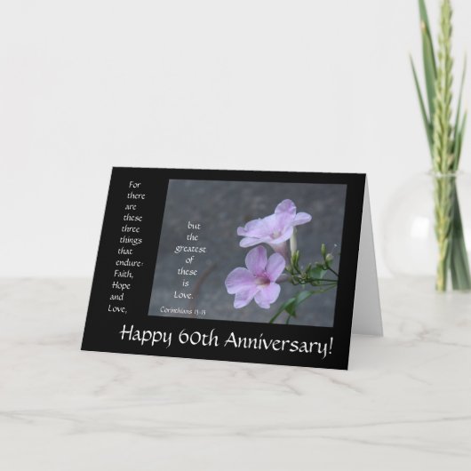 Carte 60e Anniversaire, floral, verset biblique sur l'am (Devant)