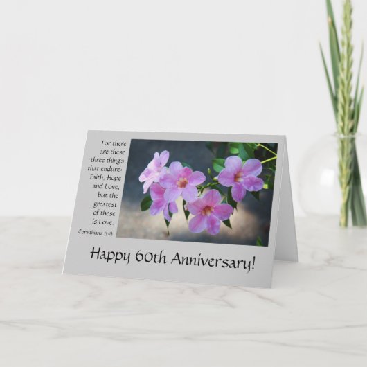 Carte 60e anniversaire, floral, verset de la bible sur l (Devant)