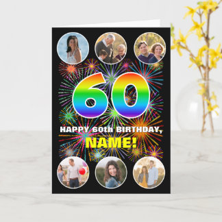 Carte 60e anniversaire : Fun Rainbow #, Custom Name & Ph
