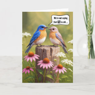 Carte 60e anniversaire Humour Bluebirds sur une clôture