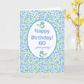Carte 60e anniversaire Joli bleu vert Périwinkle Fleurs (Fleur jaune)