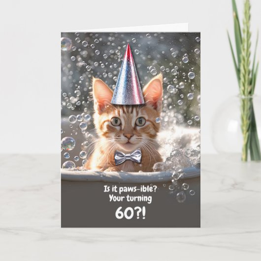 Carte 60e anniversaire mignonne et chaton drôle dans Bai (Devant)