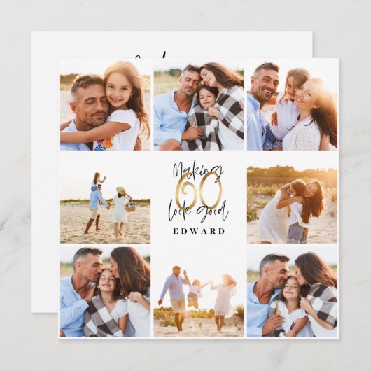 Carte 60e anniversaire moderne noir et or (Devant / Derrière)