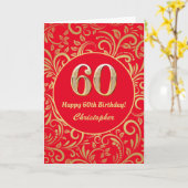 Carte 60e anniversaire Motif Floral rouge et or (Fleur jaune)