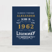 Carte 60e anniversaire Né 1962 Vintage Blue Gold (Devant)