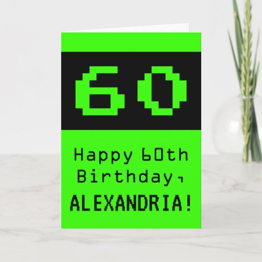 Carte 60e anniversaire : Nerdy / Geeky Style "60" et nom (Devant)