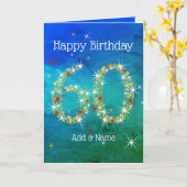 Carte 60e anniversaire - Nombre d'étoiles - Vert bleu -  (Fleur jaune)