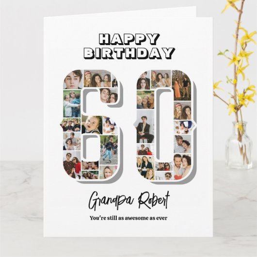 Carte 60e Anniversaire Numéro 60 Collage photo (Fleur jaune)